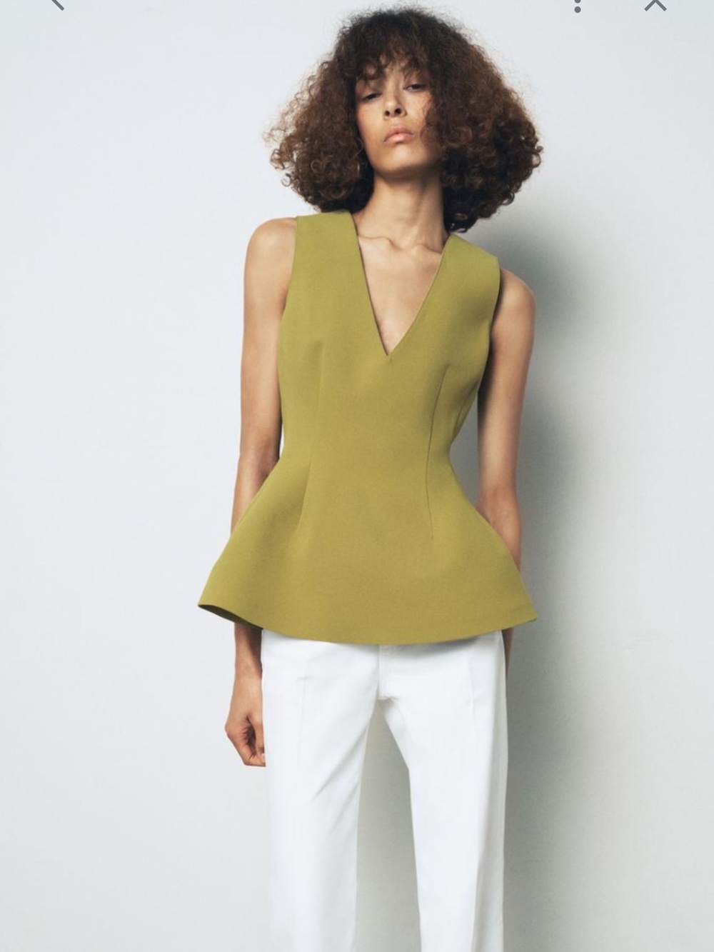 Zara Olive V-Neck Peplum Top - Green